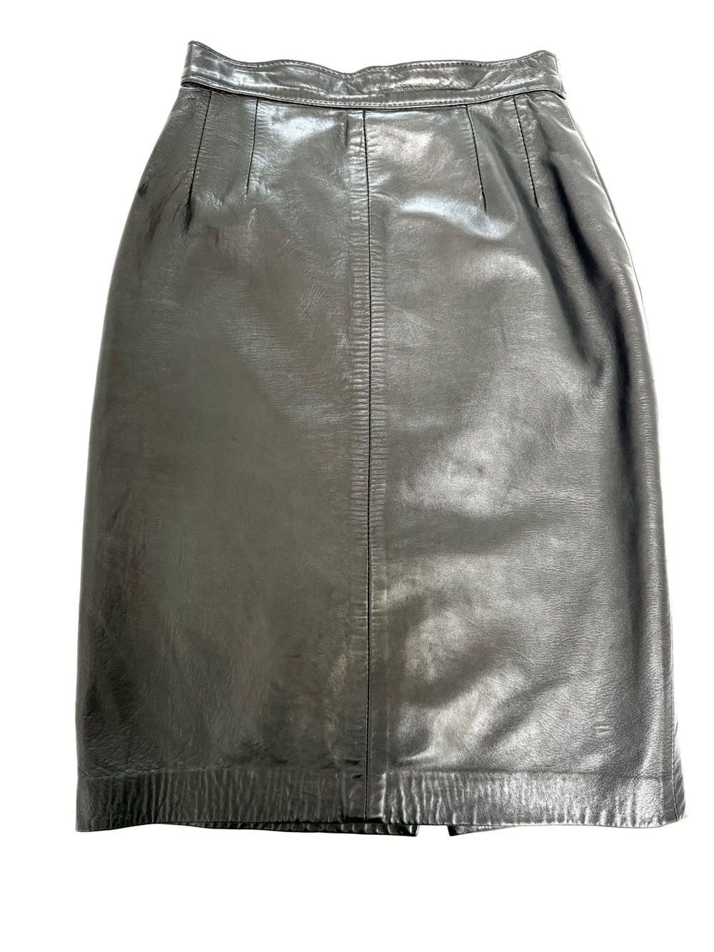 Vintage Neto Genuine Leather Pencil Skirt Black Classic 90s Lined Back Slit - Picture 3 of 12